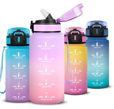 Produktbild von Trinkflasche 500ml auslaufsicher mit Zeitmarkierung, Wasserflasche für Kinder,