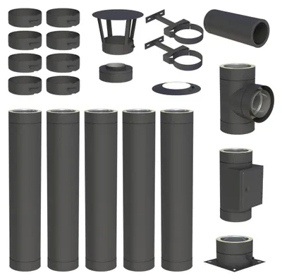 Produktbild von 5,7 m Edelstahlschornstein Ø 180 mm Komplettset doppelwandig DW-Black Bodenmontage