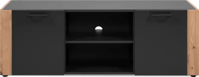 Image de CALICOSY - Meuble TV 2 portes, 2 niches ouvertesReproduction gris anthracite et chêne artisan L138 cm - LUMA