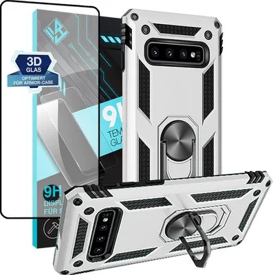 Produktbild von Armor Outdoor Handyhülle für Samsung Galaxy S10 Handy Panzer Case Schutzhülle mit 9H Displayglas Displayschutz Farbe: Silber