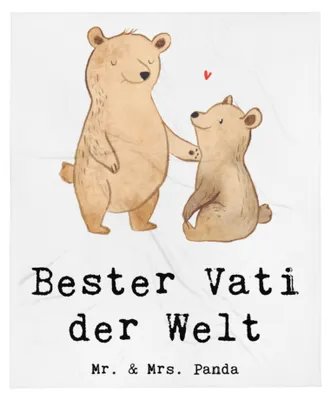 Produktbild von Mr. & Mrs. Panda Kuscheldecke Bär Bester Vati der Welt - Weiß - Geschenk, Tagesdecke, Sofaüberwurf, Mann, Dankeschön, Geburtstag, Bettüberwurf, Papa, Bettdecke, Vater
