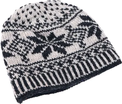 Produktbild von Wollmütze aus Nepal, Handgestrickte Mütze, Strickmütze, Wintermütze mit Norwegermuster - Schwarz/weiß, Uni, Wolle, Hüte, Mützen