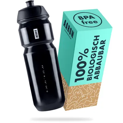 Produktbild von AARON ECO Fahrrad Trinkflasche - 100% Biologisch Abbaubar, BPA-frei - Schwarz - 750 ml