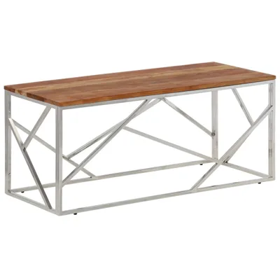Produktbild von vidaXL Couchtisch Silbern Edelstahl und Massivholz Akazie