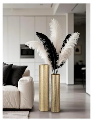 Produktbild von Große Bodenvase in Gold: Extra große Blumenvase für Wohnzimmer 70/55 cm - Metallvase für Pampasgras - Dekorative XXL Bodenvasen für Schlafzimmer, Büro, Flur und Ecken