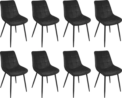 Produktbild von 8er Set Esszimmerstühle Küchenstuhl Polsterstuhl Wohnzimmerstuhl aus Samt mit Rückenlehne Schwarz