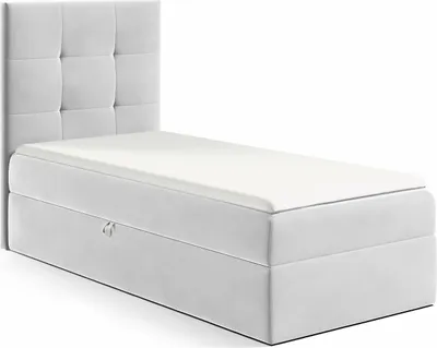 Produktbild von MEBLINI Kinderbett mit Bettkasten - Gepolstert Einzelbett mit Matratze - Polsterbett mit Stauraum - Bett mit Kopfteil - Stauraumbett - MINO 2 - 100x200 Links - H3/Hellgrau Samt