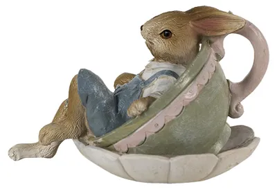 Produktbild von Clayre & Eef Figur Kaninchen 11x8x7 cm Braun Grün Polyresin