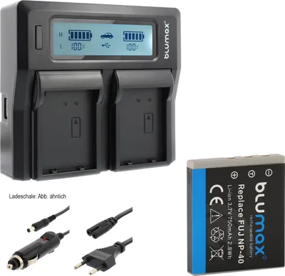 Produktbild von 1x Akku + Lader für Fuji NP-40 Pentax D-LI85 Minolta NP-1  750 mAh (3,7V)