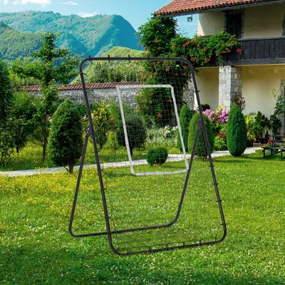 Produktbild von Fußball-Rückprallnetz höhenverstellbar, Rebounder Fußball, Kickback-Netz, PE-Netz Schwarz | 123 x 73 x 178,5 cm | Metallrahmen | klappbar