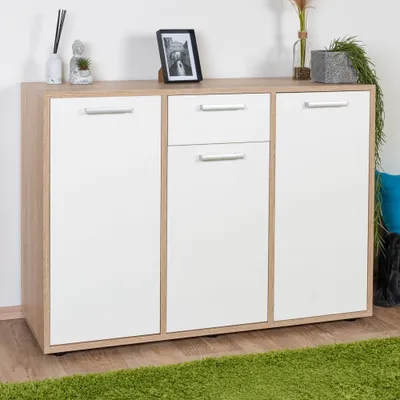 Produktbild von Kommode Palpala 08, Farbe: Eiche Sonoma / Weiß - 85 x 119 x 41 cm (H x B x T)