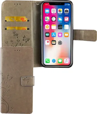 Zdjęcie produktu dla Apple iPhone XS etui na telefon komórkowy etui ochronne etui z klapką etui na kartę szare
