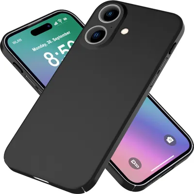 Image de Coque rigide NALIA Ultra Slim pour iPhone 16 – Anti-traces de doigts et épaisseur de 0,5 mm – PUREFIT (mat et léger) – Marque berlinoise – Noir