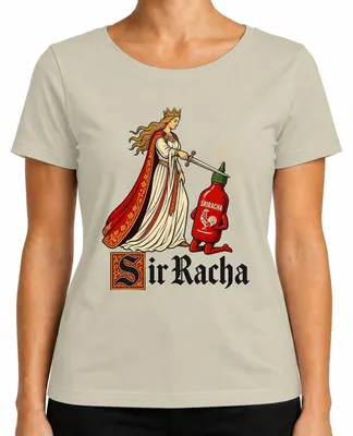 Zdjęcie produktu dla Sos Sir Racha Scharfe Sauce Ritter, koszulka damska, motyw średniowieczny, sarkazm, kolor: naturalny, rozmiar: XL