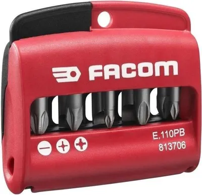 Produktbild von Gemischte Schrauberbits 1/4'' FACOM E.110PB, 10-teiliges Set, Fente Pozidriv Phillips, 25 mm, mit Bithalter