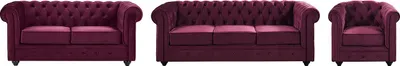 Produktbild von 3-sitzige Sofas, 2-sitzige Sofas und Sessel aus bordeauxfarbenem Velours - CHESTERFIELD