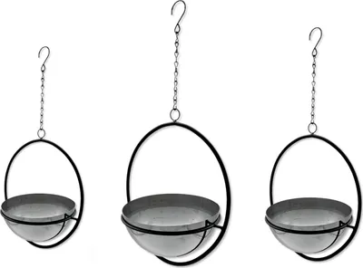 Produktbild von Metall Blumen-Ampel mit Rahmen schwarz silber 3er Set Blumentopf hängend Hängeampel