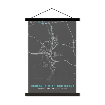 Produktbild von MuchoWow® Textilposter Karte - Heidenheim an der Brenz - Blau - Stadtplan - Deutschland 120x180 cm mit schwarzem Rahmen - Fotos