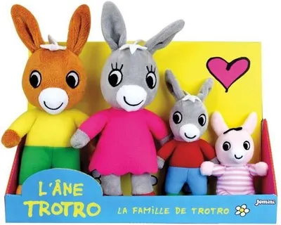 Produktbild von Plüschfiguren Set Trotro und Familie, 15 cm Trotro, Mama Anna 23 cm, Papa Dada 23 cm, Schwester Zaza 11 cm, Jemini