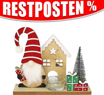 Produktbild von Weihnachts Holz Deko mit Santa für Teelicht - ca. 20 x 17 cm