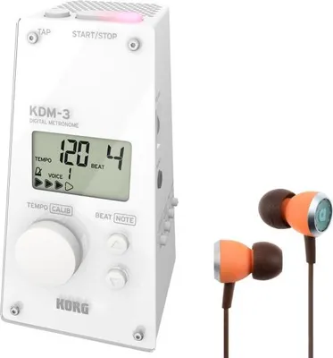 Immagine prodotto di Metronomo Korg KDM-3 digitale bianco con cuffie auricolari