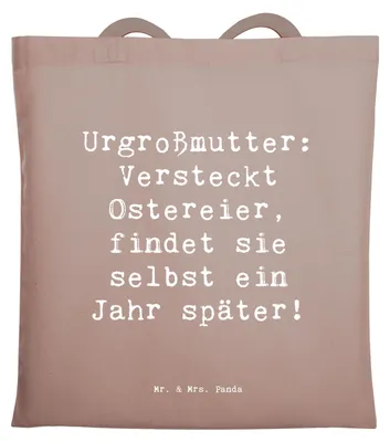 Produktbild von Mr. & Mrs. Panda Tote Bag Spruch Urgroßmutter Schätze - Braun Pastell - Geschenk, Familientradition, einzigartige Designs, Jutetasche, Shopping Tasche, Jutebeutel, Ahnen