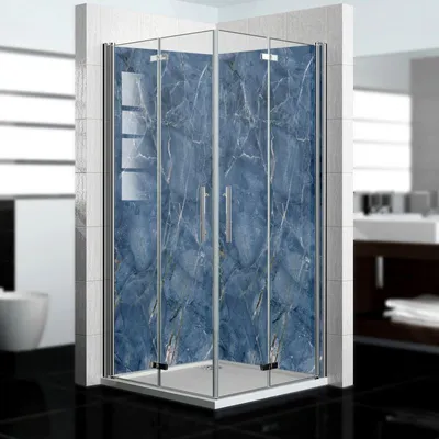 Produktbild von dedeco Eck-Duschrückwände Aluminium wasserfest Motiv: Marmor V6, 2 x 100x210x0,3cm, Fliesenersatz fugenlos Wandverkleidung Wandpaneele,  Germany