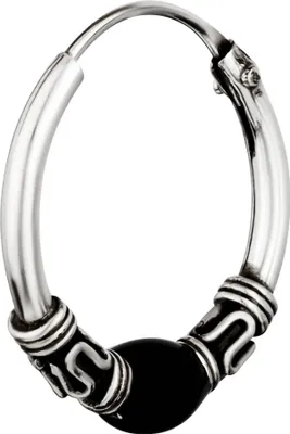 Produktbild von Single 925 Sterling Silber Keltische Bali Creole mit Schwarzer Kugel 15mm 7071