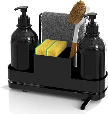Image de Ensemble distributeur de savon et de liquide vaisselle, 2 pièces, noir, en plastique