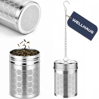 Produktbild von WELLHAUS Teesieb Edelstahl mit Kette Haken 56x38mm Tee Ei