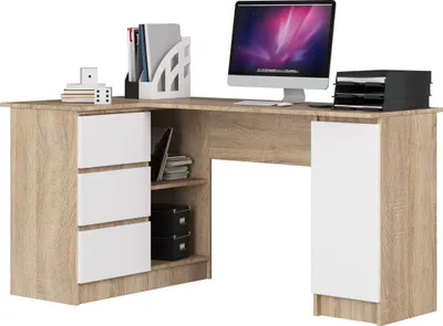 Produktbild von Eck-Schreibtisch AKORD B20 links Sonoma-Eiche Front Weiß B155 x H77 x T85 cm