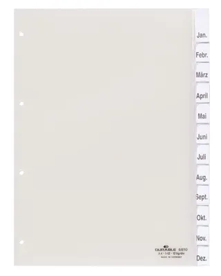 Produktbild von DURABLE Register A4 12-tlg. 1-12 mit Deckblatt,681019 transparent