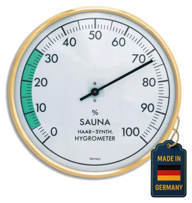 Produktbild von Analoges Hygrometer für die Sauna, misst die Luftfeuchtigkeit, hitzebeständig, ideal für den Einsatz in der Sauna.