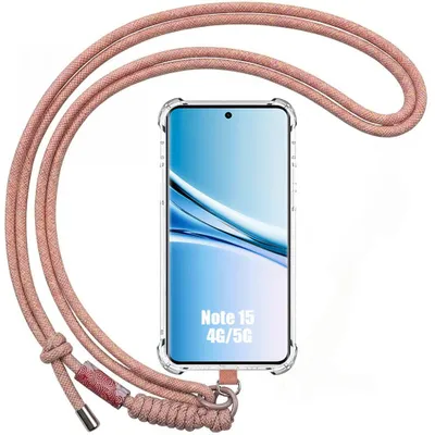 Image de Coque pour Xiaomi Redmi Note 15 5G/4G, Antichoc Silicone avec Bandoulière Détachable Rose