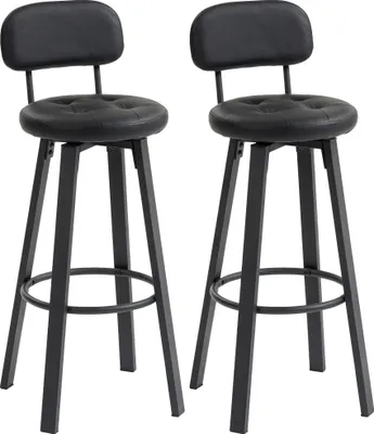 Produktbild von HOMCOM Barhocker 2er Set, Drehbar Barstühle mit Fußstütze, Rückenlehne, Schwarz