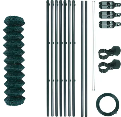 Produktbild von Gartenzaun-Set aus verzinktem und grün beschichtetem Maschendraht mit einer Maschenweite von 6 x 6 cm (1,5 x 15 m)