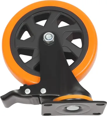 Produktbild von Möbelrollen 4er-Set - Lenkrollen mit Platte - Mit Bremse - Polyurethan- 100 kg pro Rolle - Orange