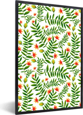 Produktbild von MuchoWow® Gerahmtes Poster Dschungel - Blumen - Blätter 40x60 cm - Poster mit Schwarzem Bilderrahmen Wandposter Rahmen Foto Bilder - Papierdruck - Wandbilder
