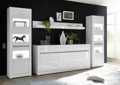 Produktbild von Wohnkombi Carat Wohnwand weiß Hochglanz Beton grau