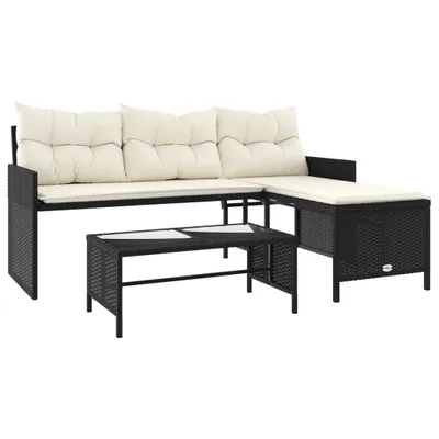 Image de Canapé de jardin avec table et coussins en forme de L noir