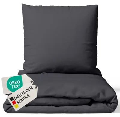 Produktbild von NYVI Bettwäsche Set DreamScience Mikrofaser Uni 155x220 + 80x80 cm Anthrazit - Atmungsaktiv & Weich - Mit Reißverschluss,  , für Allergiker geeignet