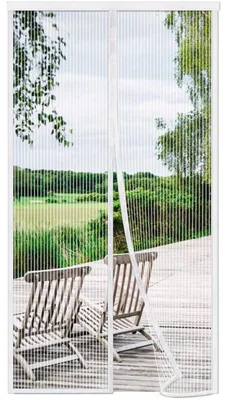 Productafbeelding van Vliegenhor voor deur, 115x240 cm, wit, met magneetsluiting, zonder boren, insectenwerend, geschikt voor balkondeuren