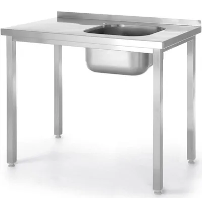 Image de Table de travail en acier inoxydable – Banc de travail – Évier avec bac de lavage à droite – 100x60x85 cm