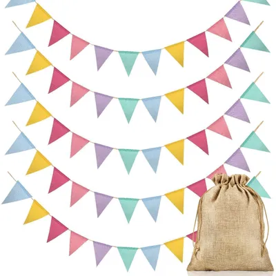 Produktbild von Wimpelkette 5 Stück Outdoor mit Jutesack, Girlande Einschulung 17 x 12.5 cm, 3.5 m, 60 Wimpel, Mehrfarbig