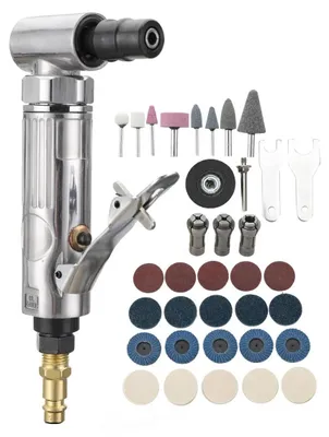 Produktbild von Druckluft Winkelschleifer - 90° Mini Stabschleifer - 0,6 cm Spannzange - Mikro Geradschleifer Set mit Schleifscheiben - 0,95 kg