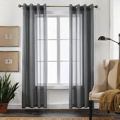 Produktbild von Unyqoos® Transparente Voile-Gardinen mit Ösen – Leinenoptik, Grau, 225 x 140 cm, 2er-Set, 100% Polyester, für Wohn- & Schlafzimmer