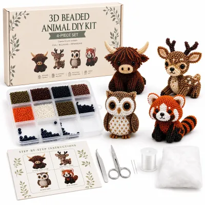 3D Perlen Tier DIY Set, Mini Perlen Tiere Bastelset, mit Anleitung