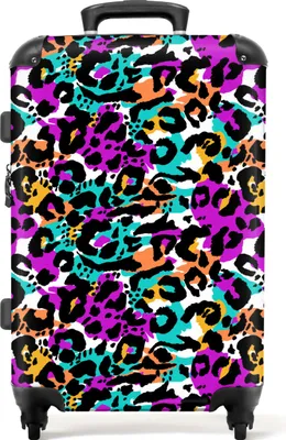 Produktbild von NoBoringSuitcases.com® Großer Koffer - Tiermuster - Neon - Panther - Weiß - Kombinationsschloss TSA - Hartschalen Trolley 4 Rollen - 72 liter - Reisekoffer - 66 cmKoffer Mittelgroß 67x43x25 cm, 72L,