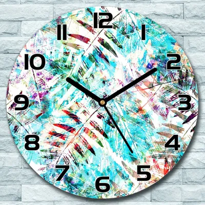 Produktbild von Wanduhr aus Glas Rund fi 30 Blätter Aquarell Quarz Deko Schlafzimmer Büro