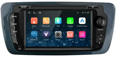 Obrázok produktu pre 7-palcové autorádio pre Seat Ibiza IV 6J (2009-2013), s operačným systémom Linux, podporou CarPlay a Android Auto, s Bluetooth, WiFi, RDS, a možnosťou pripojenia kamery. Vi Link